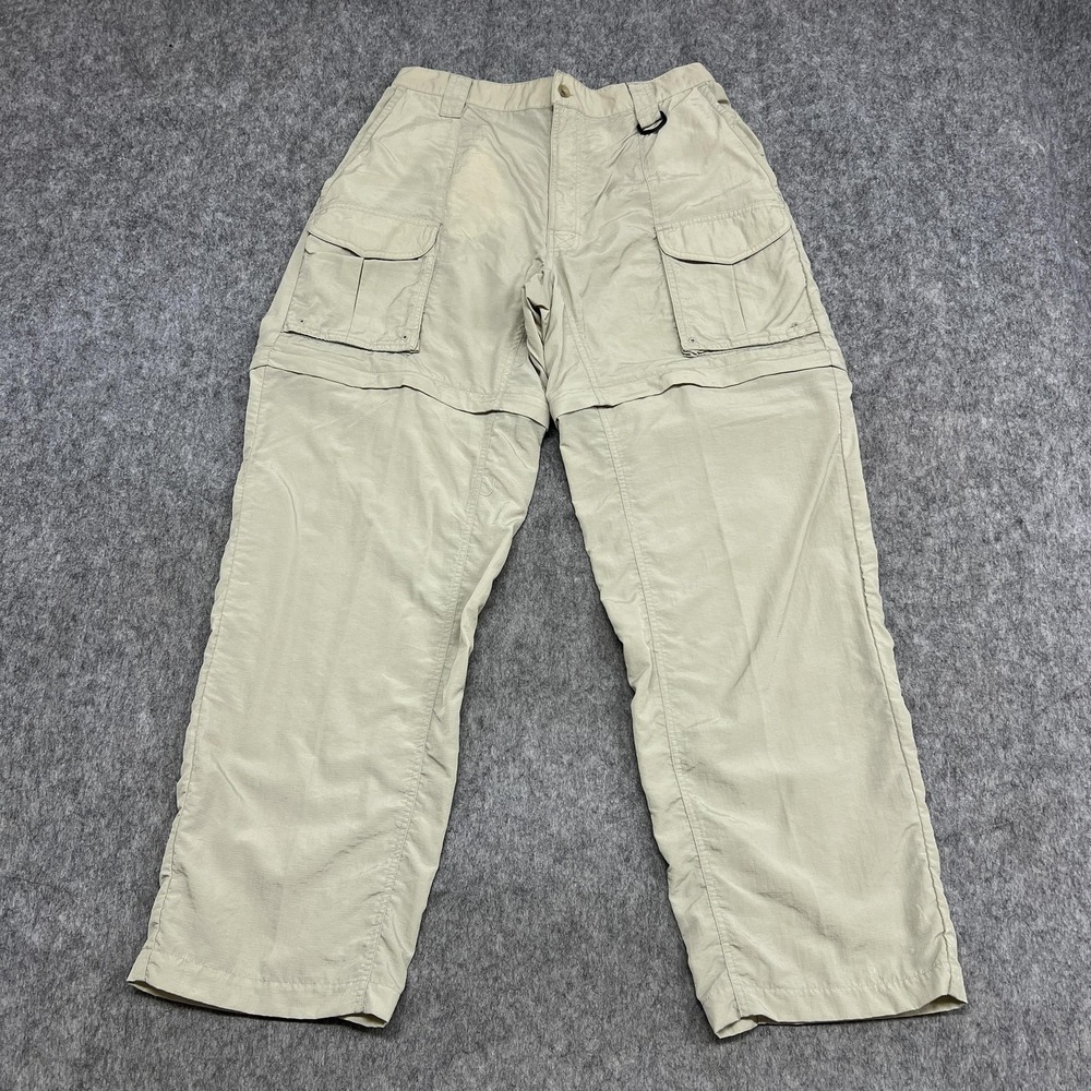 Columbia PFG Pants Mens 35x31 Beige Convertible Zip Off Fishing Cargo Nylon